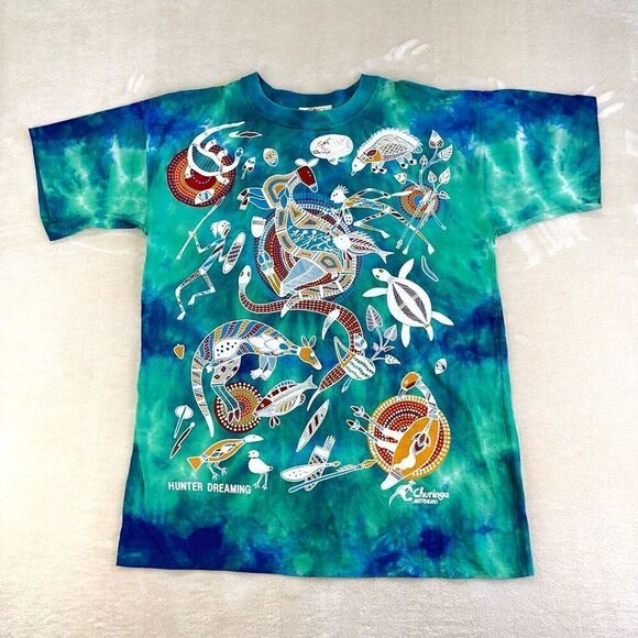 Vintage 90s Churinga Australia T-Shirt Mens Large Tie Dye Native Hunter Dreaming - Picture 1 of 9